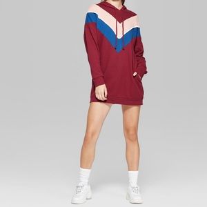 Chevron Color Block Hooded Sweatshirt Dress